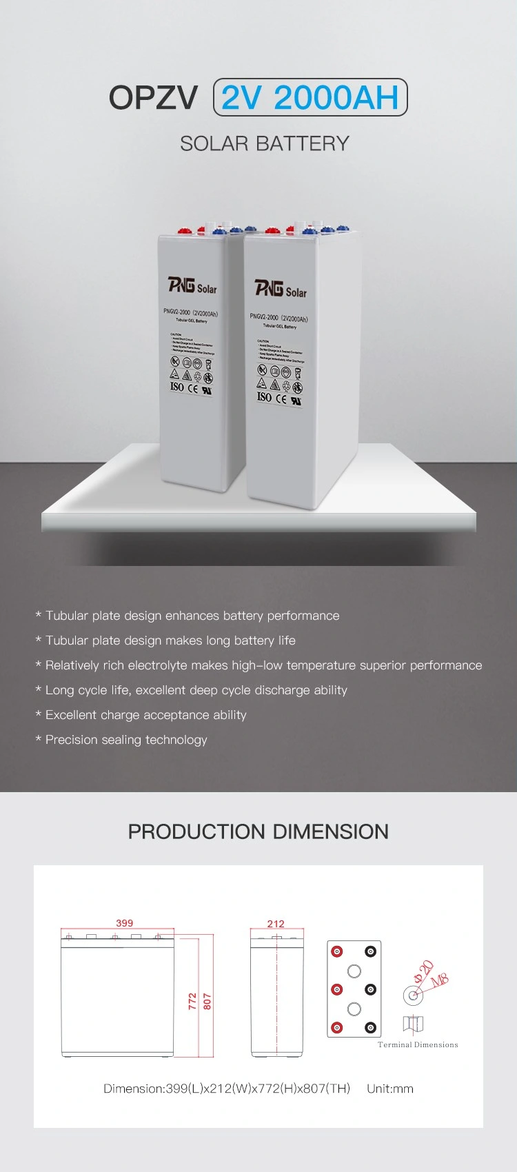 2V2000ah Opzv Tubular Gel Lead Acid Battery