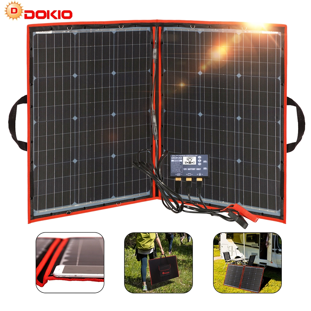 Dokio 110W (55Wx2PCS) Flexible Foldble Mono Solar Panel 100W for Travel &amp; Boat &amp; RV High Quality Portable Solar Panel