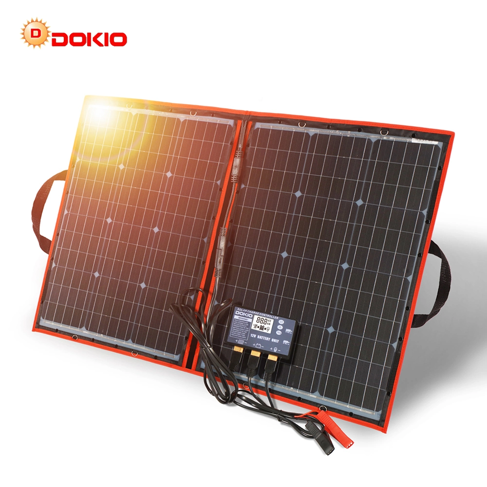 Dokio 110W (55Wx2PCS) Flexible Foldble Mono Solar Panel 100W for Travel &amp; Boat &amp; RV High Quality Portable Solar Panel