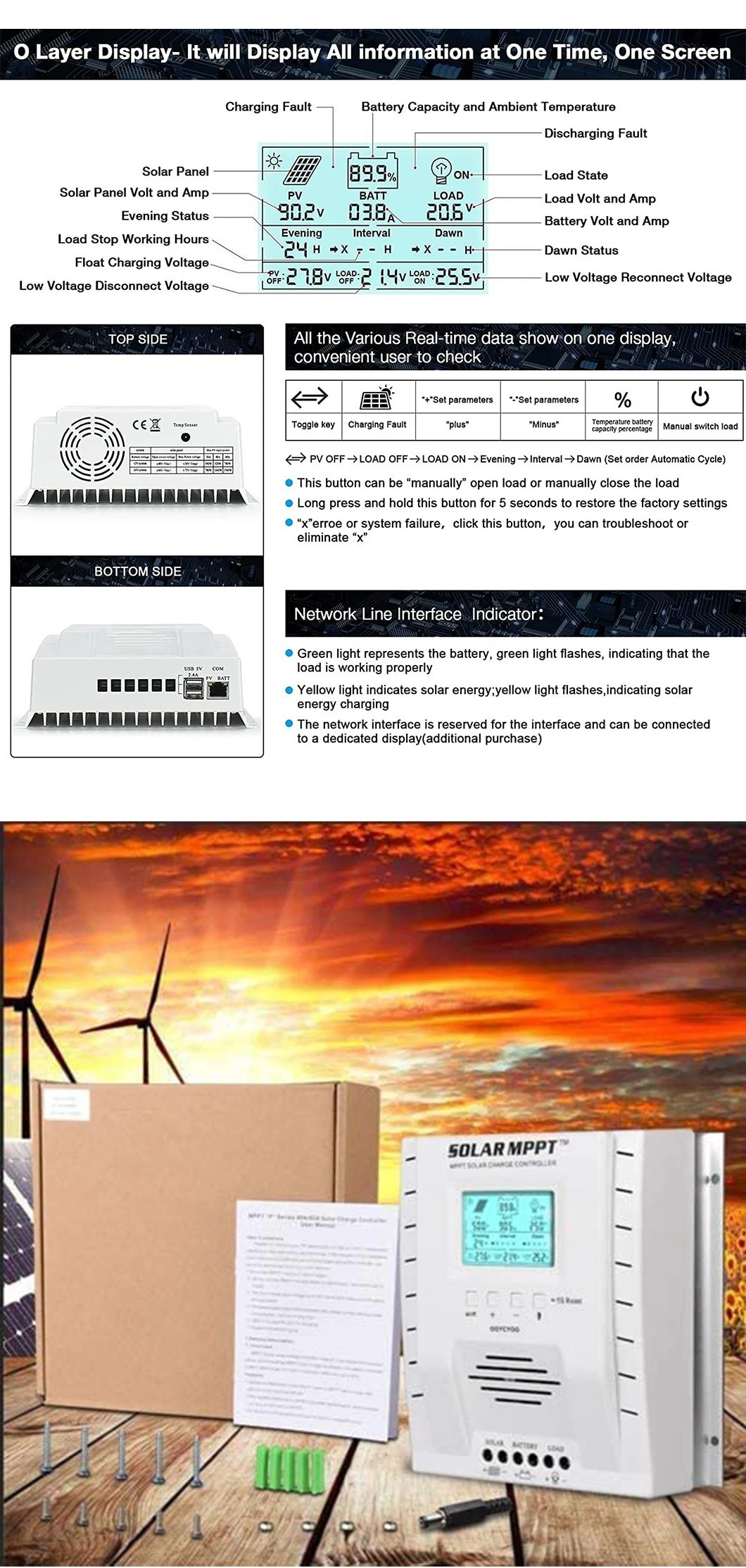 60A MPPT Solar Panel Charge Controller for Solar System Use